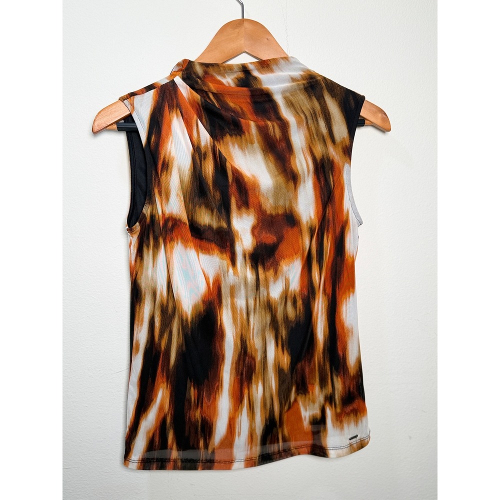 Calvin Klein Womens XS Abstract Mesh Mock Neck Draped Sleeveless Shell Blouse - Picture 4 of 7